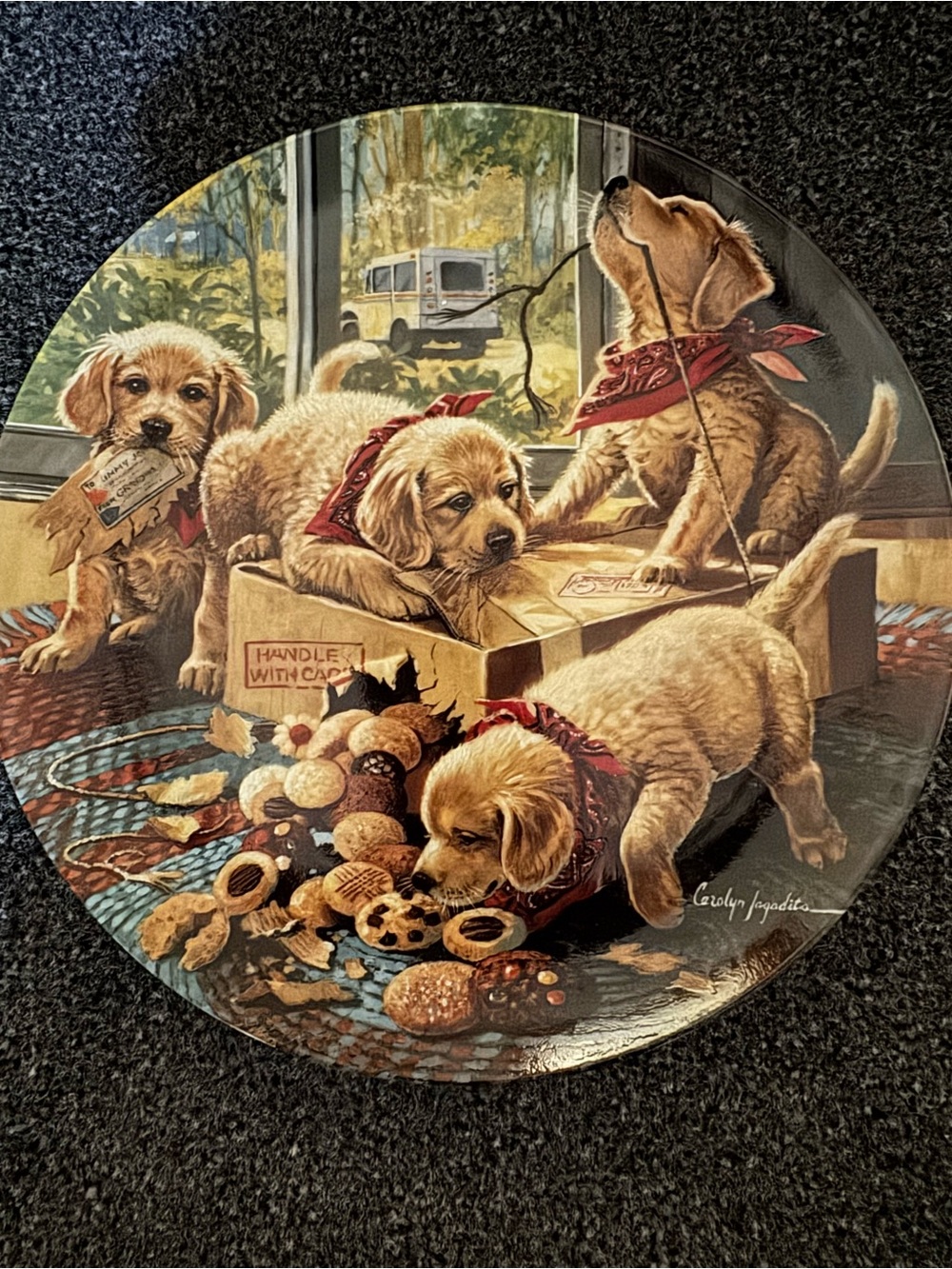 VTG 1993 Bradford Exchange Handle with Care Plate Carolyn Jagodits Dog Decor